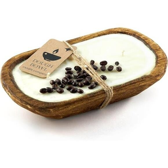 Vanilla Latte Soy Candle 3 Wick Wooden Dough Bowl Farmhouse Scented Decor - Picture 7 of 7